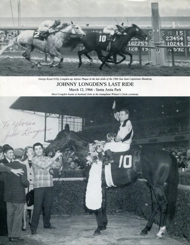Johnny Longden Horse Racing Jockey Triple Crown Winne HOF Signed Autograph Photo
