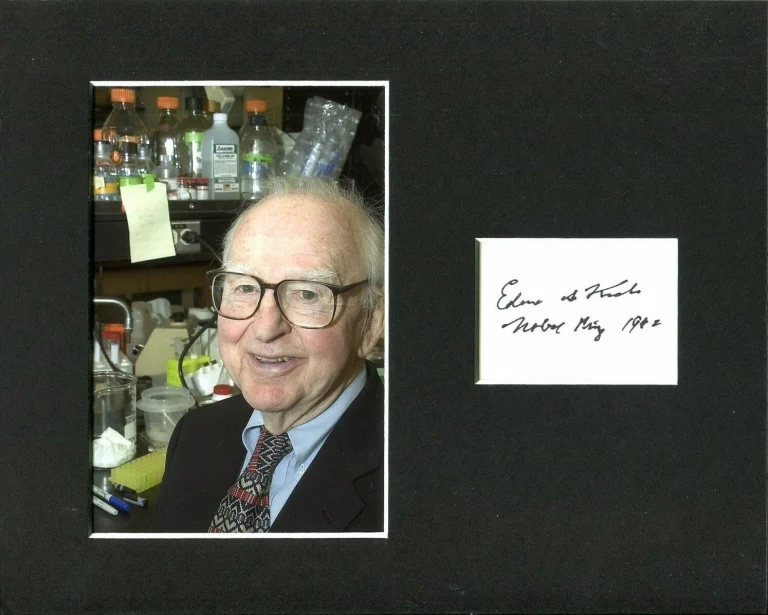 Edwin Krebs Nobel Prize Lasker Award Medicine Signed Autograph Photo Display