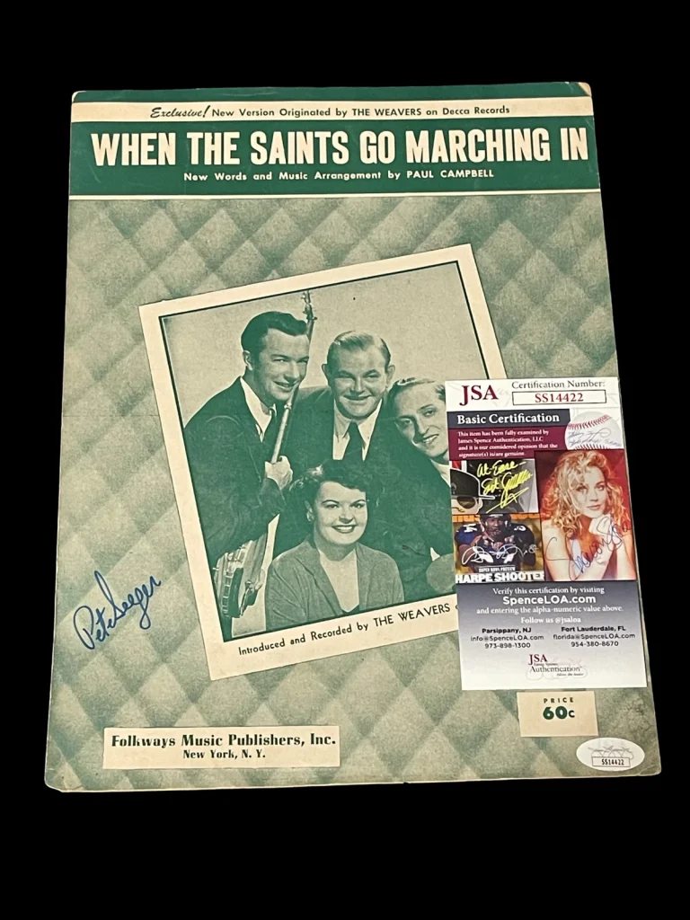 Pete Seeger When the Saints Go Marching In Signed Autograph Photo Sheet Musi JSA