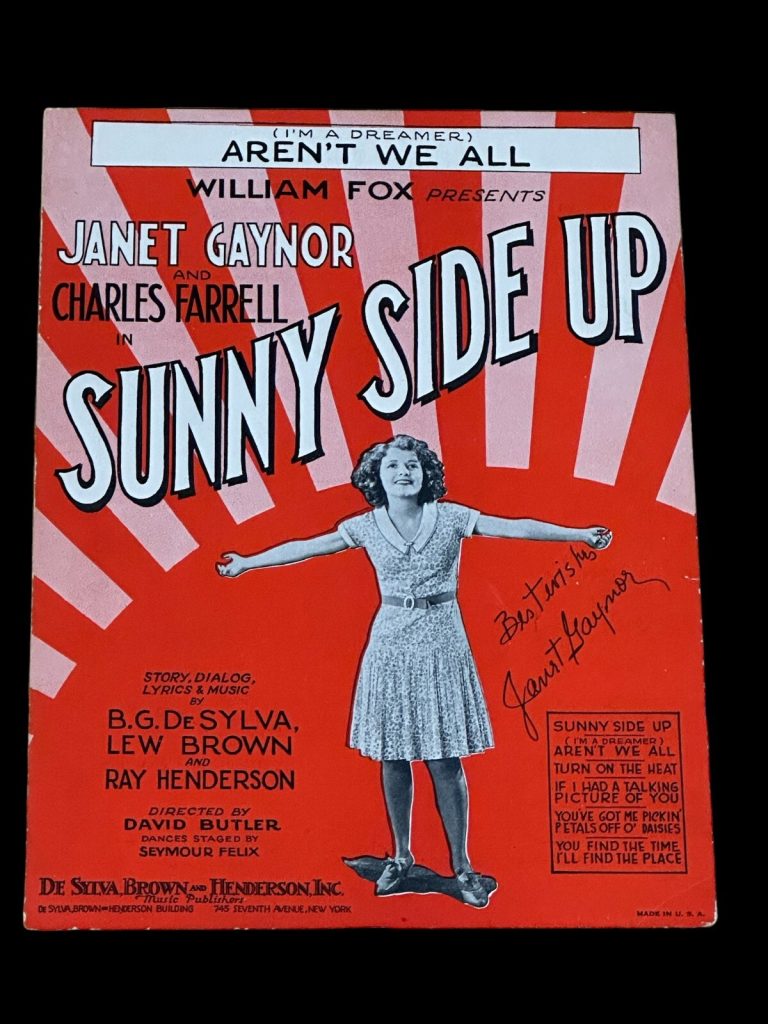Janet Gaynor Sunny Side Up Signed Autograph Original Sheet Music Photo