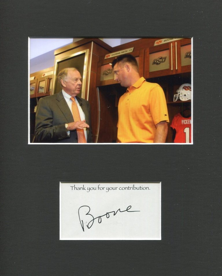 T. Boone Pickens Oklahoma State OSU Signed Autograph Photo Display W Mike Gundy