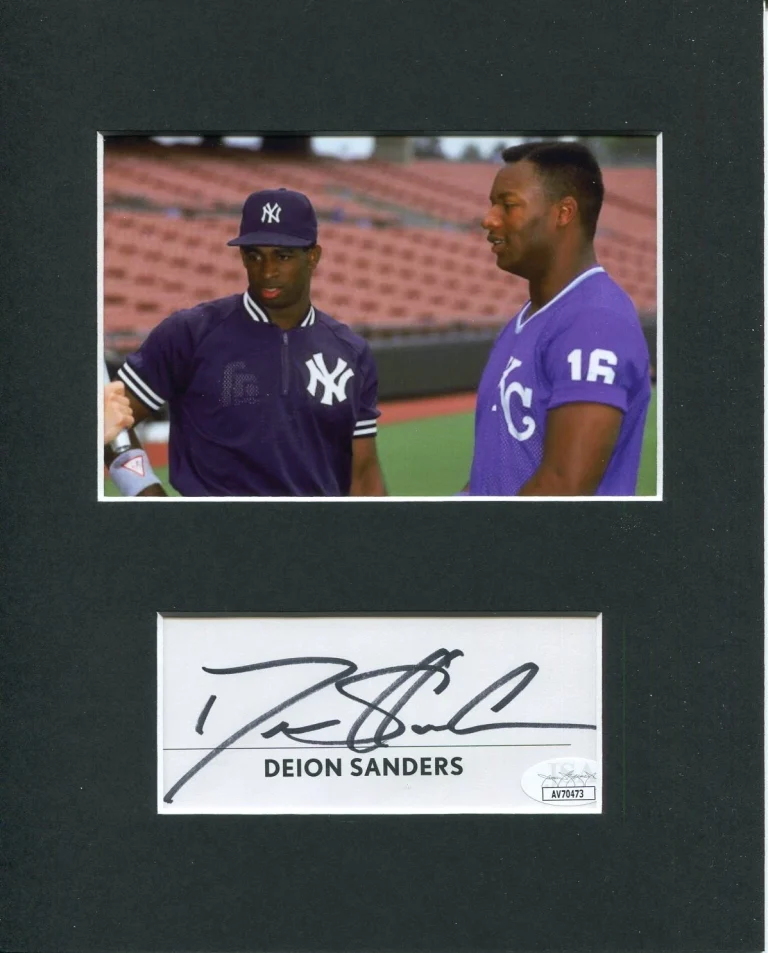 Deion Sanders New York Yankees Signed Autograph Photo Display JSA W Bo Jackson