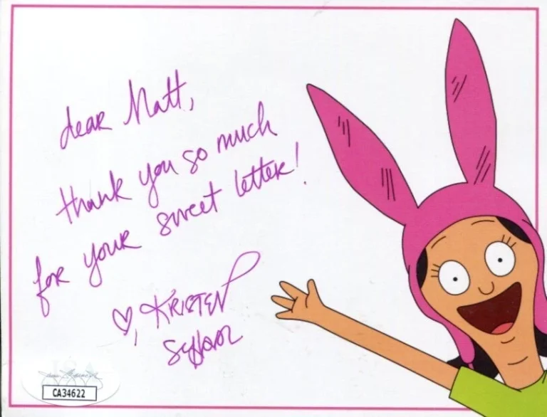 Kristen Schaal Bob's Burgers Voice Louise Signed Autograph Photo JSA
