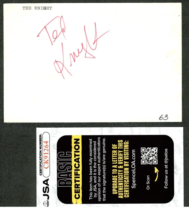 Ted Knight Signed Autographed 4x6 Card JSA Cert Caddyshack Too Close For Comfort