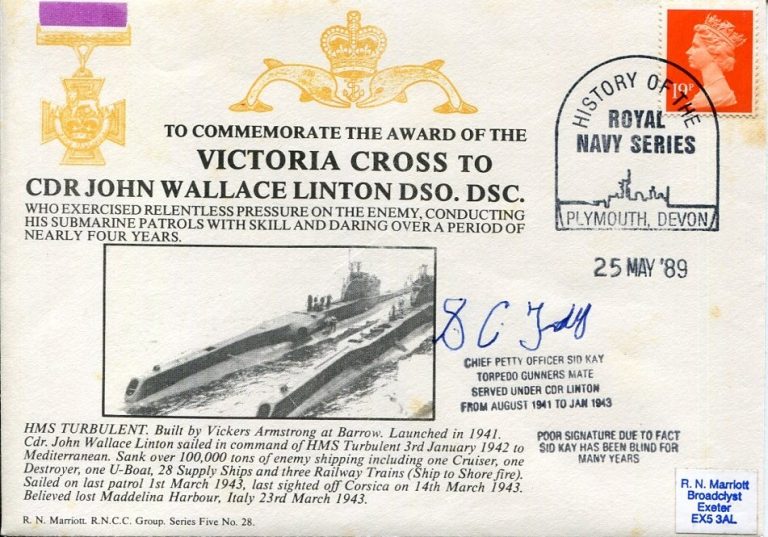 Sid Kay HMS Turbulet Victoria Cross Commemorative WWII War Signed Autograph