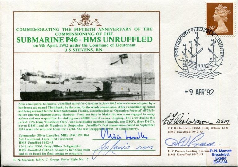 HMS Unruffled Submarine Crew of 5 Oliver Lascelles WWII War Signed Autograph