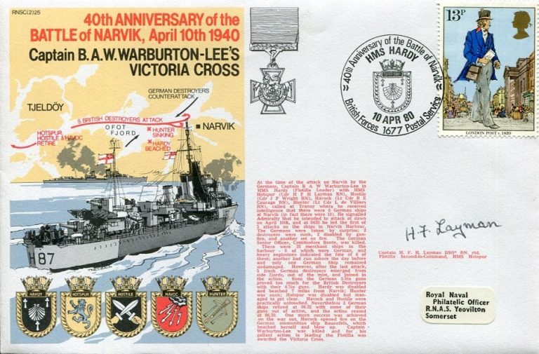 FH Layman HMS Hospur WWII War Battle Of Narvik Signed Autograph