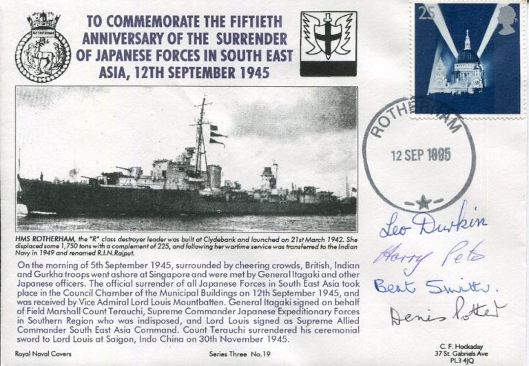 WWII War HMS Rotherham Japan Forces Surrender 4 Veterans Signed Autograph