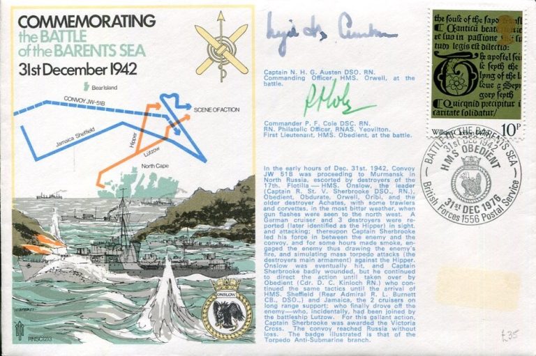 Cdr. N.H.G. Austen P. F. Cole HMS Orwell HMS Obedient WWII War Signed Autograph