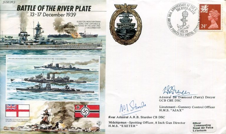 Admiral Rodney Sturdee Desmond Dreyer River Plate WWII War Signed Autograph