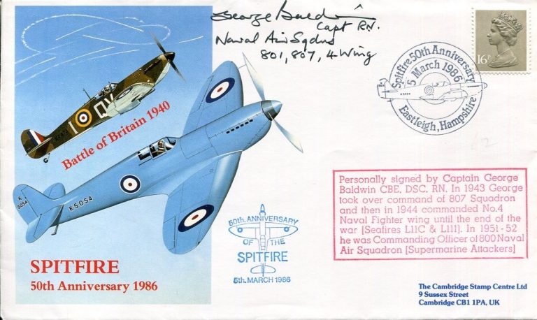Captain George Baldwin 807 Squadron Spitfire Pilot WWII War Signed Autograph