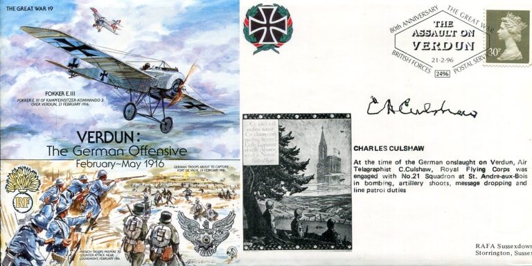 Charles Culshaw Royal Flying Corps Verduin Offensive WWII War Signed Autograph