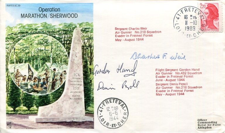 Charles Weir Gordon Hand Denis Pepall Freteval Forest WWII War Signed Autograph