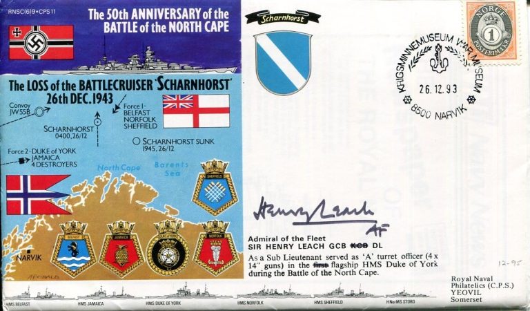 Henry Leach Admiral Of The Fleet Battle North Cape WWII War Signed Autograph