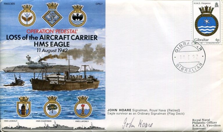 John Hoare Signalman HMS Eagle Sinking Survivor WWII War Signed Autograph