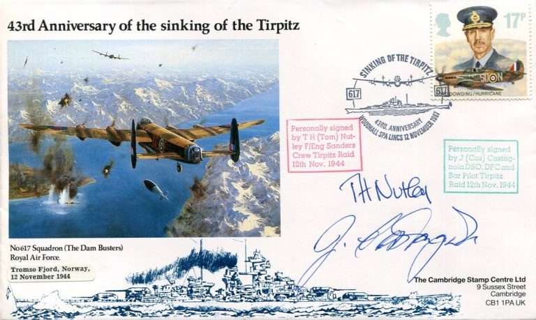 Tom Nutley J Castagnola RAF Pilot Tirpitz Sinking Raid WWII War Signed Autograph