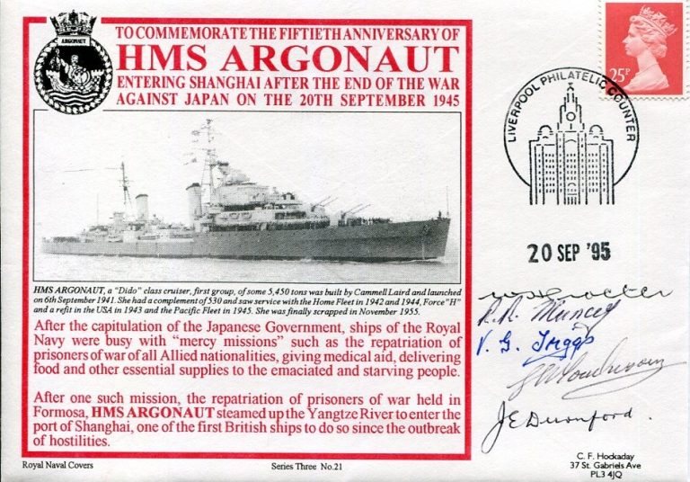 HMS Argonaut W. H. Procter R. Muncey V. E. Triggs WWII War Signed Autograph