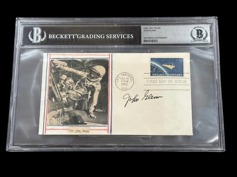 John Glenn NASA Mercury Astronaut Signed Autograph FDC JSA BAS Beckett Slab