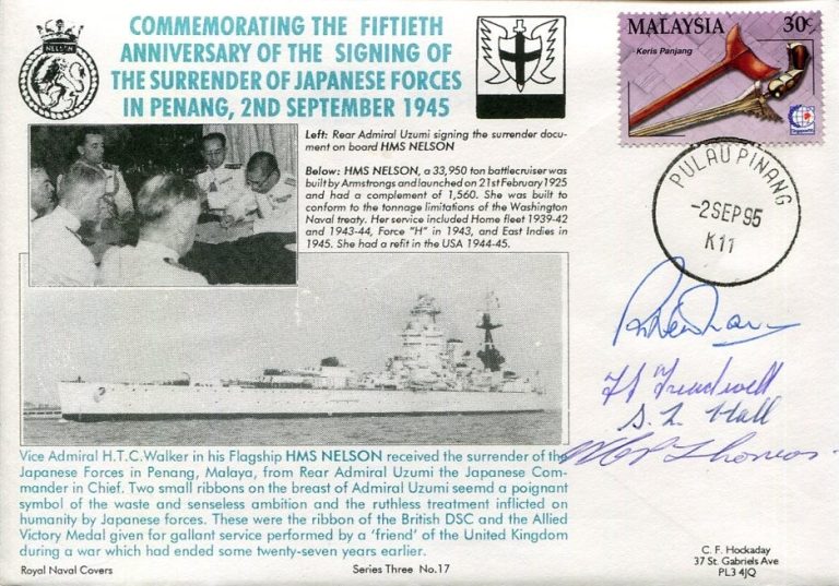 HMS Nelson 4 Veteran Surrender Japanese Witnesses WWII War Signed Autograph