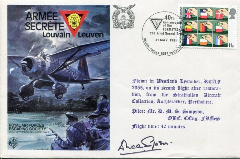 D M S Simpson RCAF Pilot Armee Secrete Louvain Leuven WWII War Signed Autograph