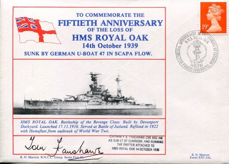Captain T. E. Fanshawe Sinking Survivor HMS Royal Oaks WWII War Signed Autograph