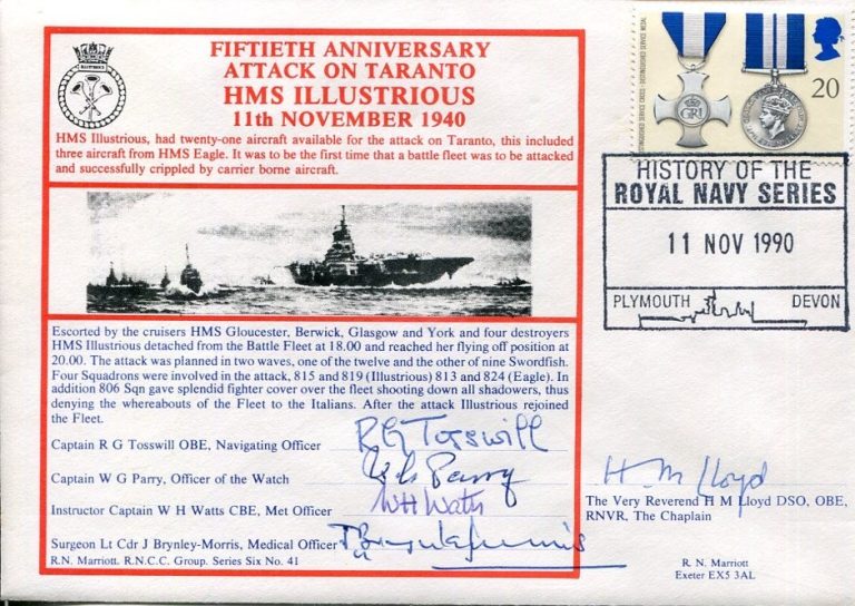 HMS Illustrious Crew Bombing Survivors WWII War Taranto Raid Signed Autograph