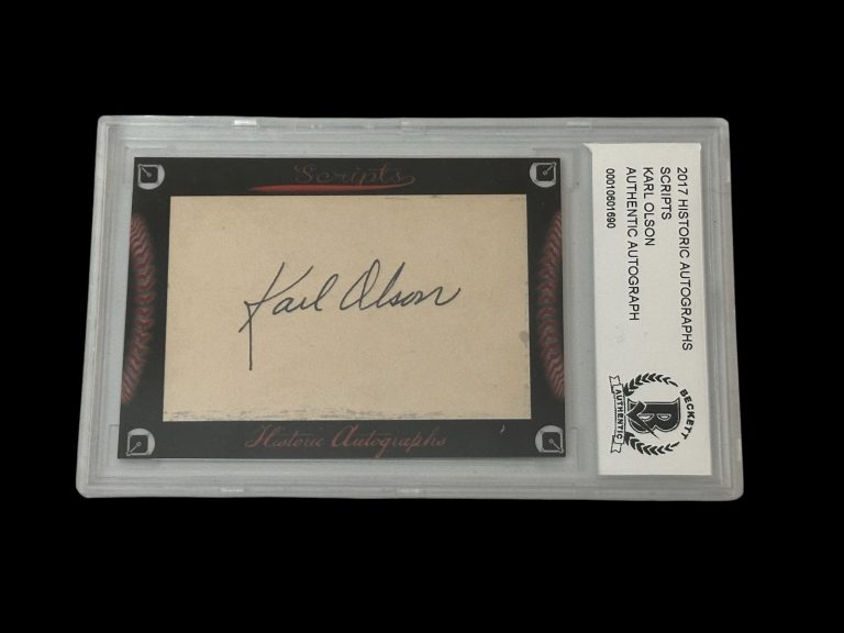 Karl Olson Boston Red Sox Washingt Senators 2017 HA Scripts Signed Autograph BAS