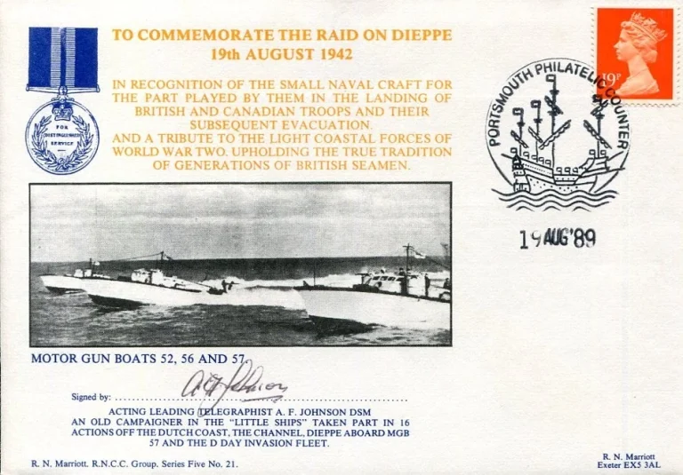 A. F. Johnson DSM Raid On Dieppe D Day Invasion Fleet WWII War Signed Autograph