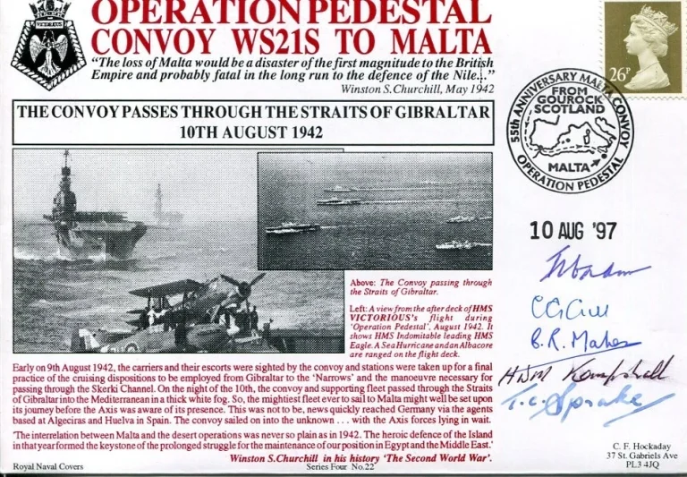 Operation Pedestal Malta WWII War HMS Victorious Kenya Eagle Signed Autograph