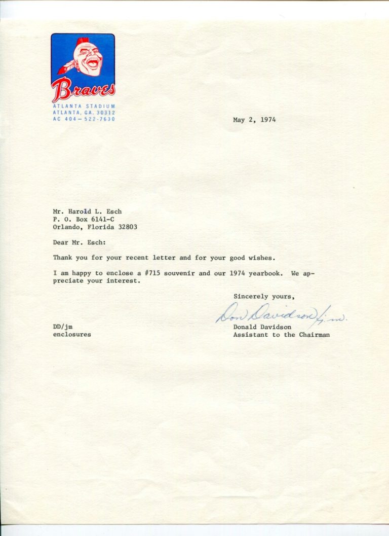 Donald Davidson Milwaukee Atlanta Braves Little Man Signed Autograph 1974 TSL