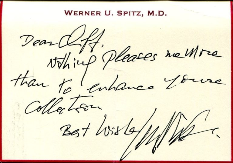 Werner Spitz Forensic Pathologist JFK Assassination MLK OJ Signed Autograph Note