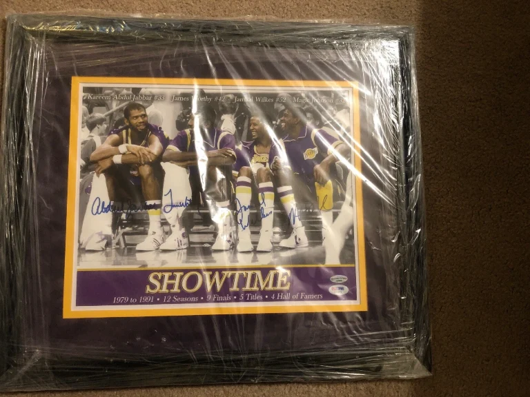 Showtime Lakers Magic Johnson Kareem Abdul-jabbar Worthy Wilkes Signed Photo