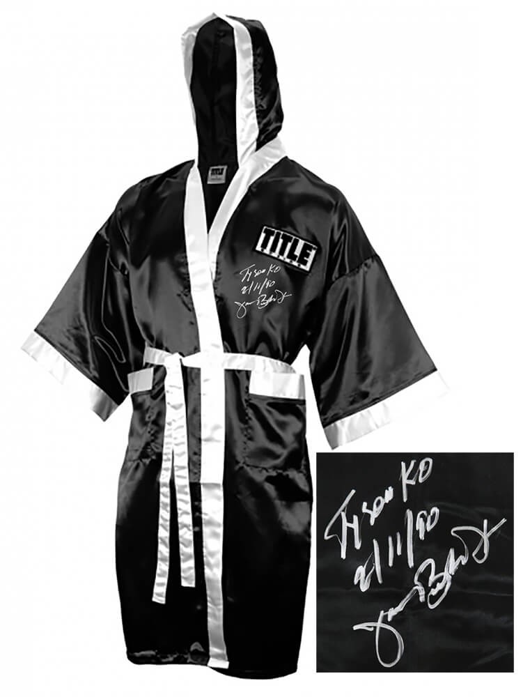 James Buster Douglas Signed Title Black Boxing Robe w/Tyson KO 2-11-90- SCHWARTZ