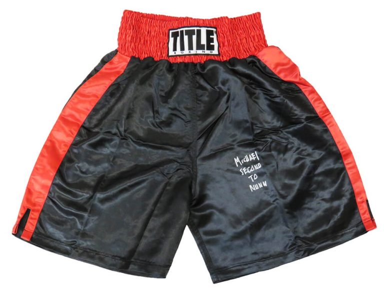 Michael Nunn Signed Title Red With White Trim Boxing Trunks w/Nickname -(SS COA)