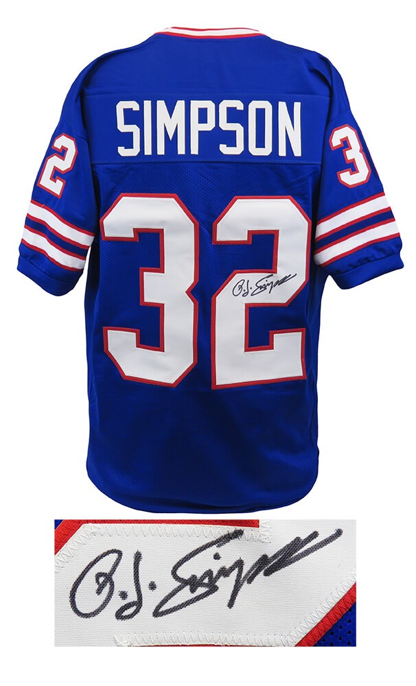 O.J. Simpson (BILLS) Signed Blue Throwback Custom Football Jersey (SCHWARTZ COA)