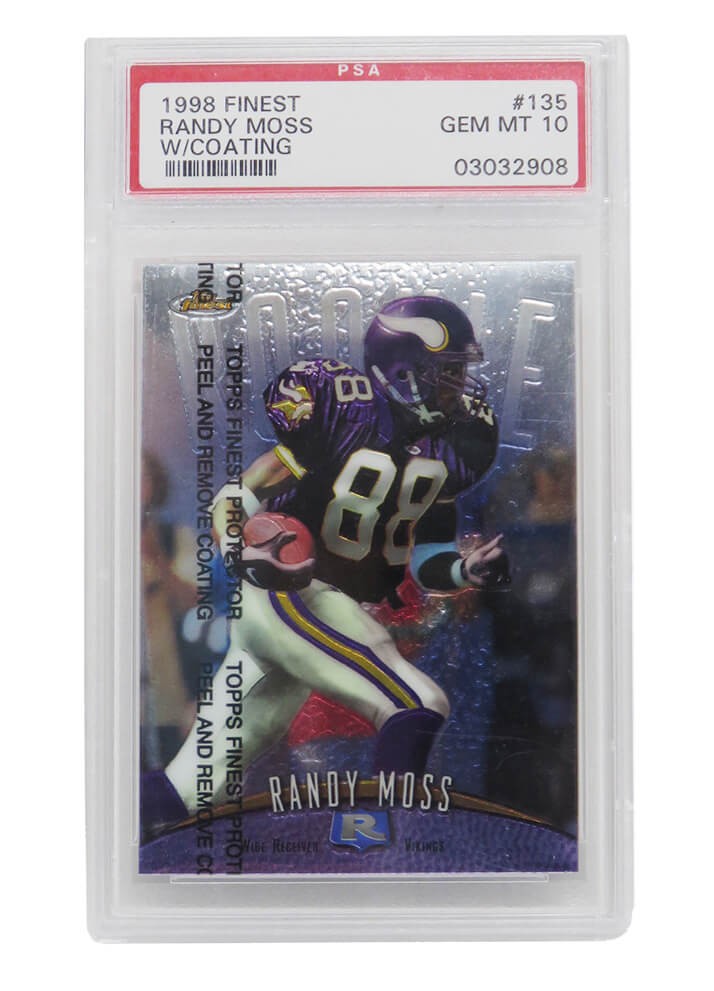 Randy Moss 1998 Topps Finest #135 RC Rookie Card w/Coating - PSA 10 GEM MINT