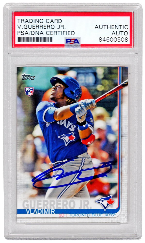 Vladimir Guerrero Jr Autographed 2019 Topps Series 2 RC Card (No #)(PSA)