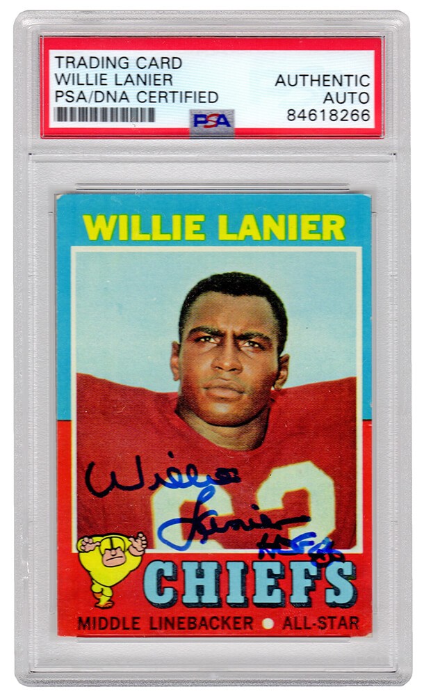Willie Lanier autographed 1971 Topps RC Card #114 w/HOF'86 (PSA- Auto Grade 10)