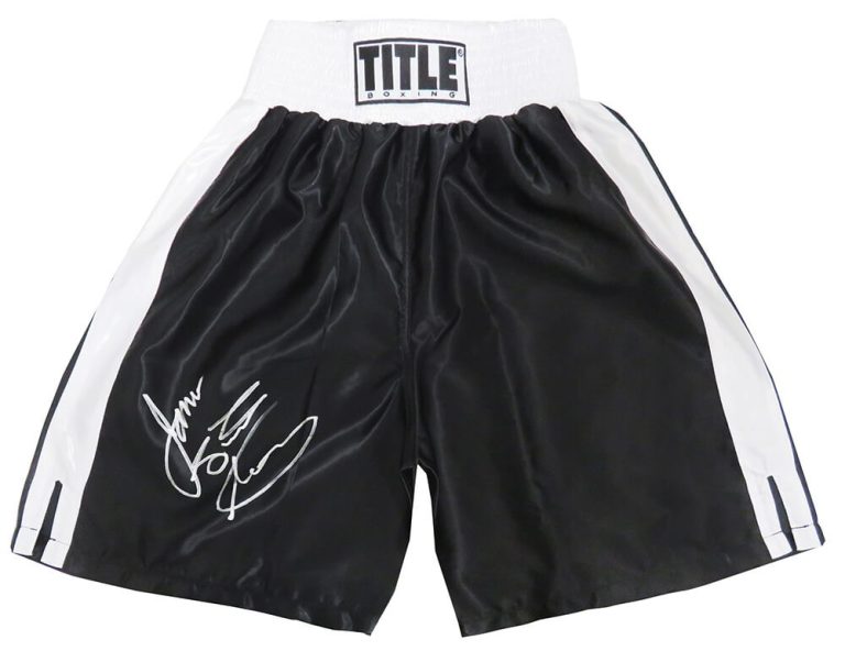 James Toney Signed Title Black With White Boxing Trunks w/Lights Out - (SS COA)