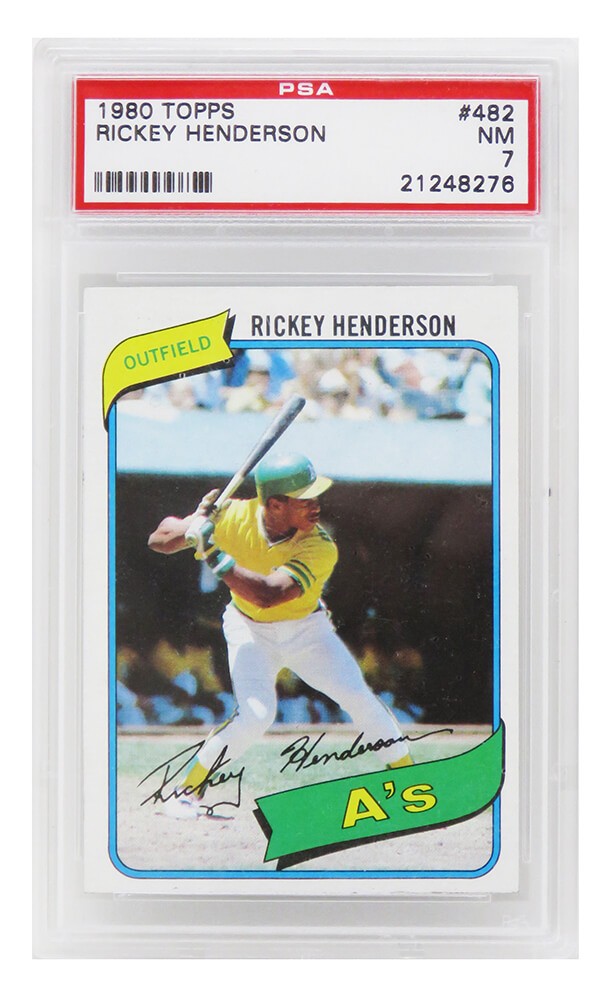 Rickey Henderson (Oakland A's) 1980 Topps Baseball #482 RC Card - PSA 7 NM (J)