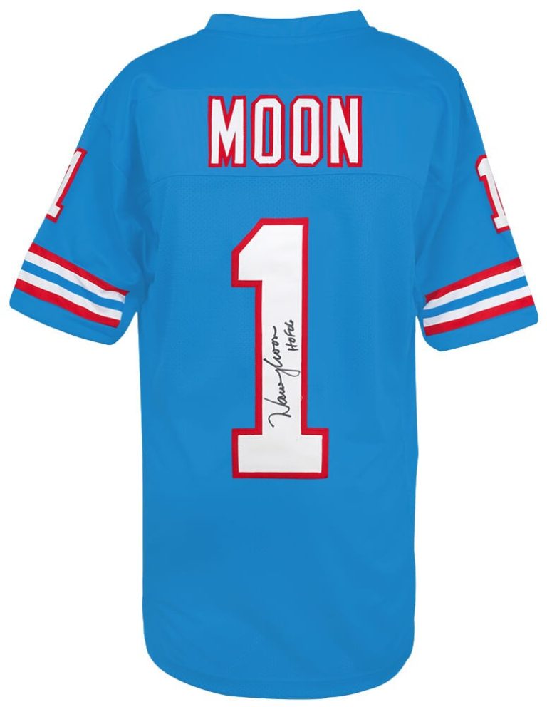 Warren Moon Signed Blue T/B Custom Football Jersey w/HOF'06 - (SCHWARTZ COA)