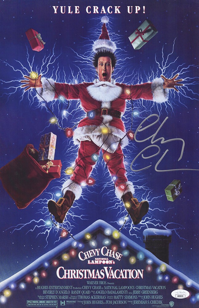 Chevy Chase Signed Christmas Vacation 11×17 Movie Poster (In Silver) (JSA COA)