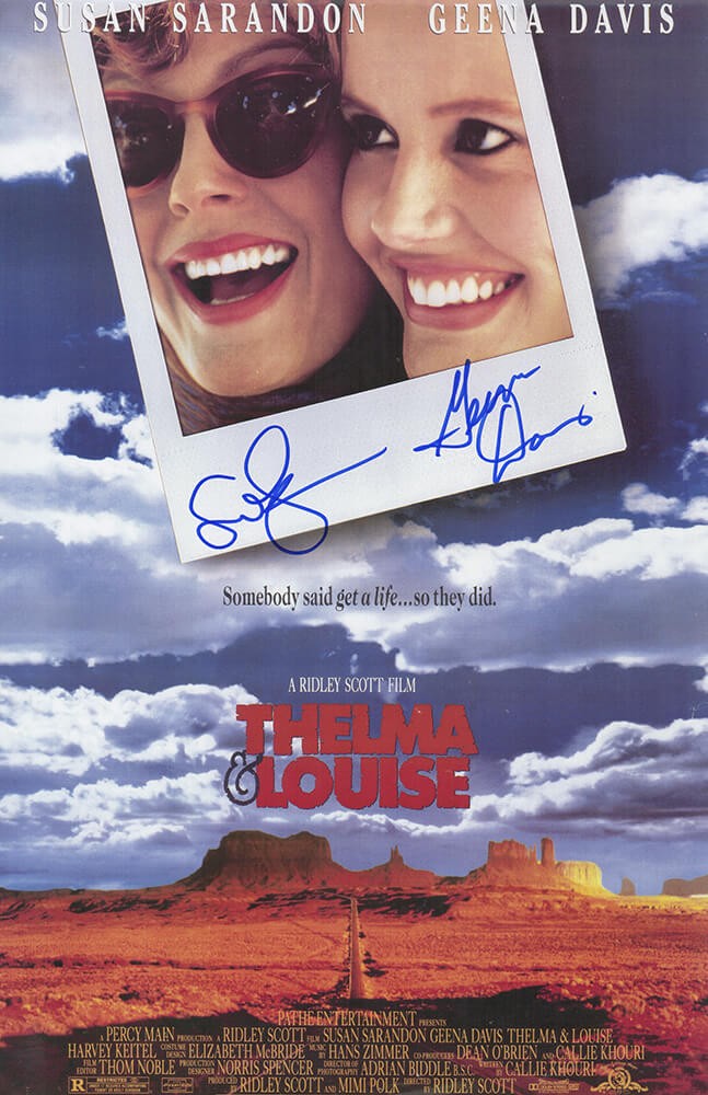 Geena Davis & Susan Sarandon Signed Thelma & Louise 11×17 Movie Poster -(SS COA)