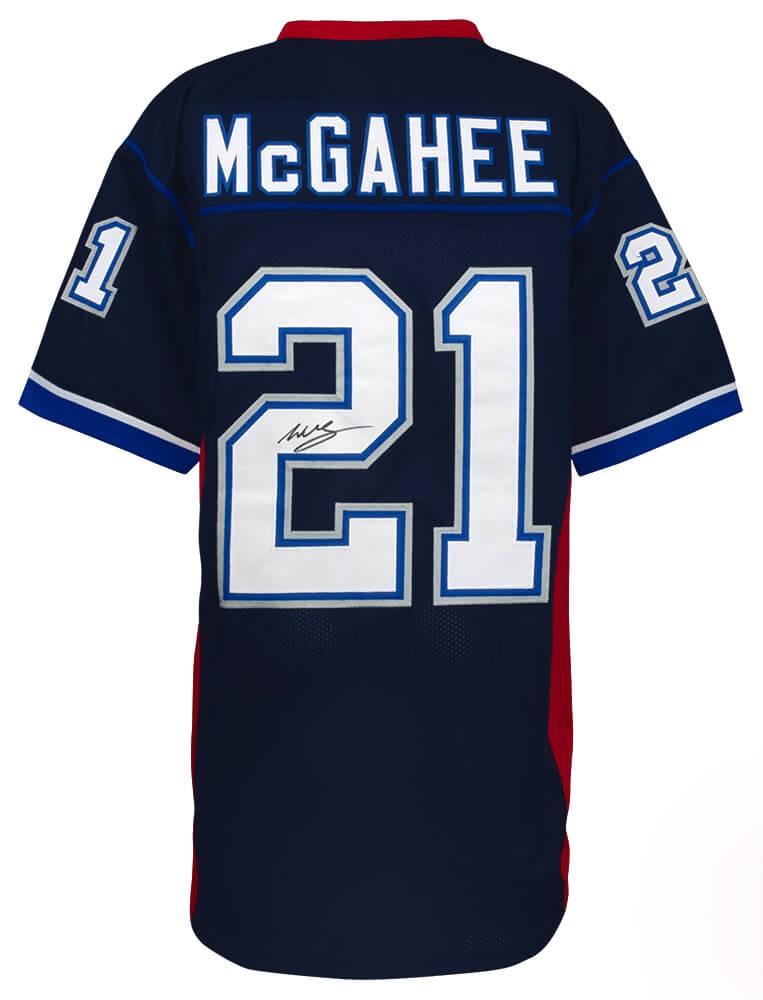 Willis McGahee (BILLS) Signed Navy Blue Custom Football Jersey - (SCHWARTZ COA)