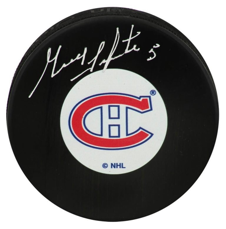 Guy Lapointe Signed Montreal Canadiens Team Logo Hockey Puck - (SCHWARTZ COA)