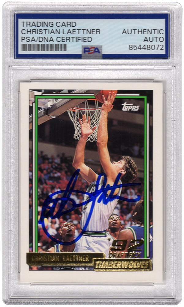 Christian Laettner Signed T'Wolves 1992-93 Topps GOLD RC Card #334 (PSA Slabbed)