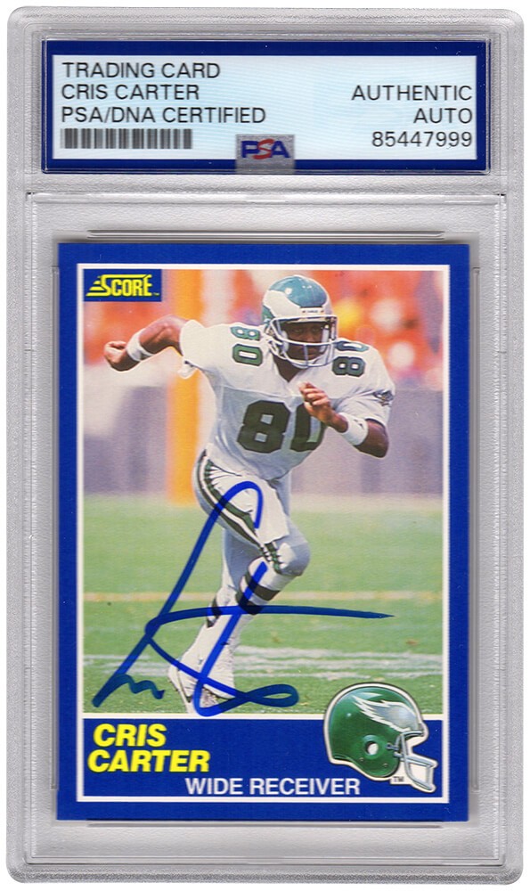 Cris Carter Signed Eagles 1989 Score Football Rookie Card #73 - (PSA Slabbed)