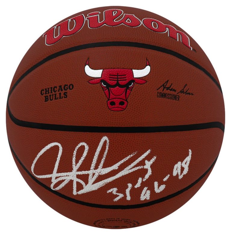 Dennis Rodman Signed Bulls Logo Wilson Alliance NBA Basketball w/3-Peat (SS COA)