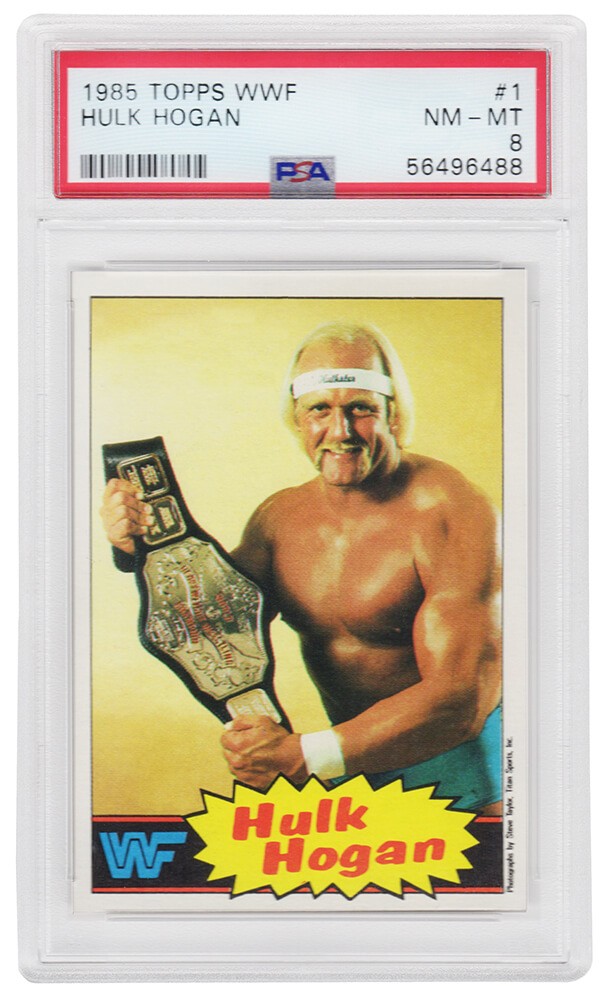 Hulk Hogan 1985 Topps WWF Pro Wrestling Stars (Yellow) Rookie Card #1 PSA 8 (B)