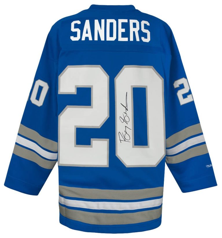Barry Sanders Signed Detroit Lions Blue Maxxed Out M&N Hockey Jersey - (SS COA)
